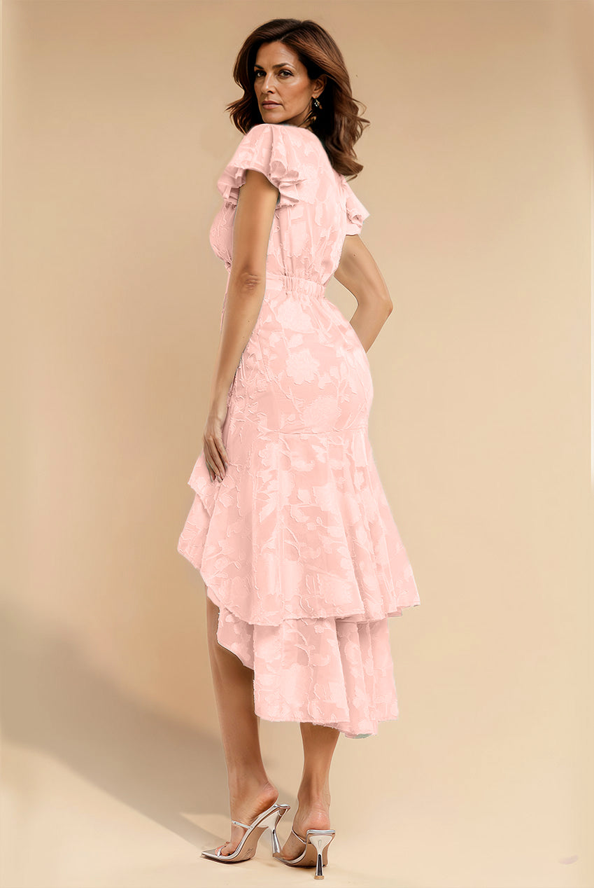 Goddiva Jacquard Chiffon Wrap High Low Midaxi Dress - Pink