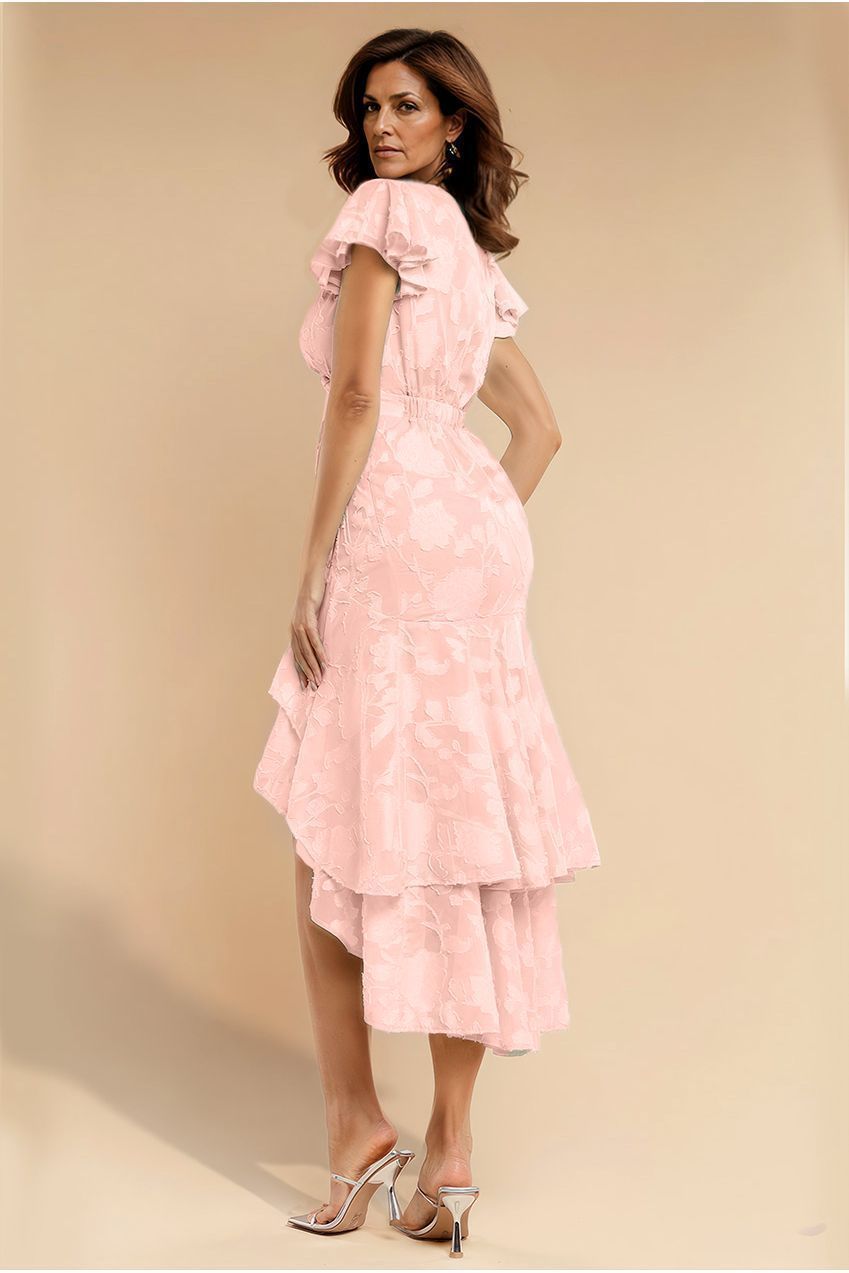 Goddiva Jacquard Chiffon Wrap High Low Midaxi Dress - Pink