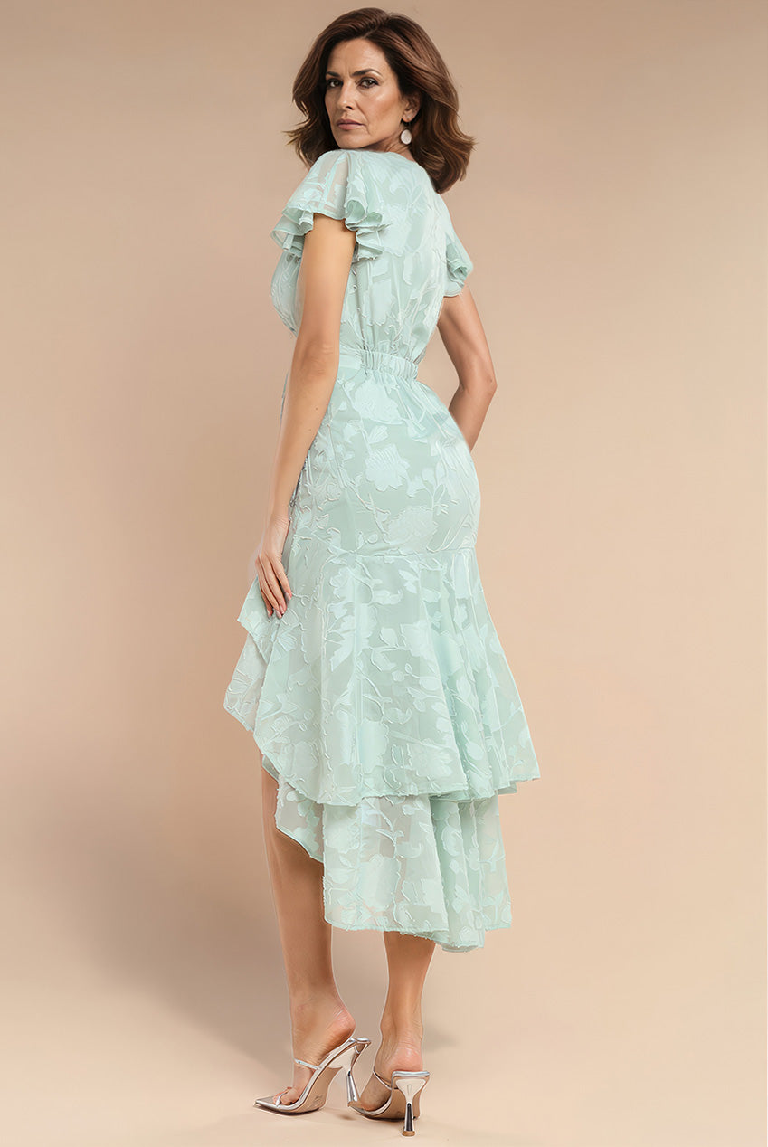 Goddiva Jacquard Chiffon Wrap High Low Midaxi Dress - SageGreen
