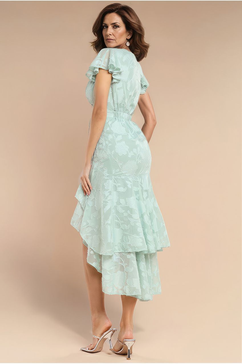 Goddiva Jacquard Chiffon Wrap High Low Midaxi Dress - SageGreen