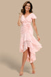 Goddiva Jacquard Chiffon Wrap High Low Midaxi Dress - Pink