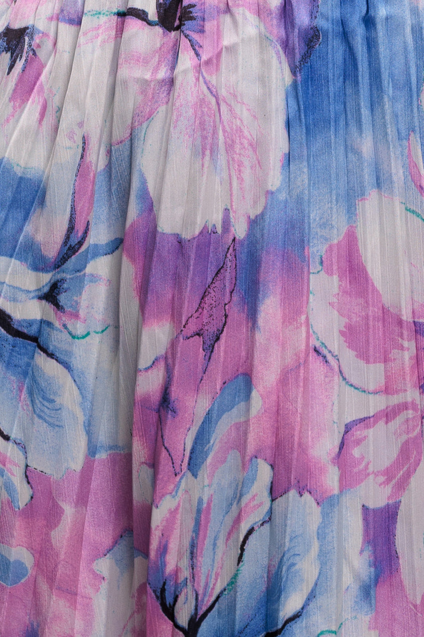 Goddiva Flutter Sleeve Pleated Skirt Floral Midi Dress - Blue