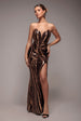 Goddiva Strapless Multi Sequin Maxi Dress - Bronze