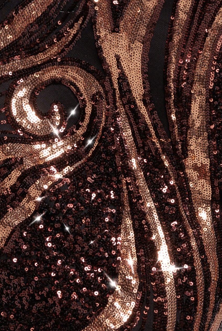 Goddiva Strapless Multi Sequin Maxi Dress - Bronze