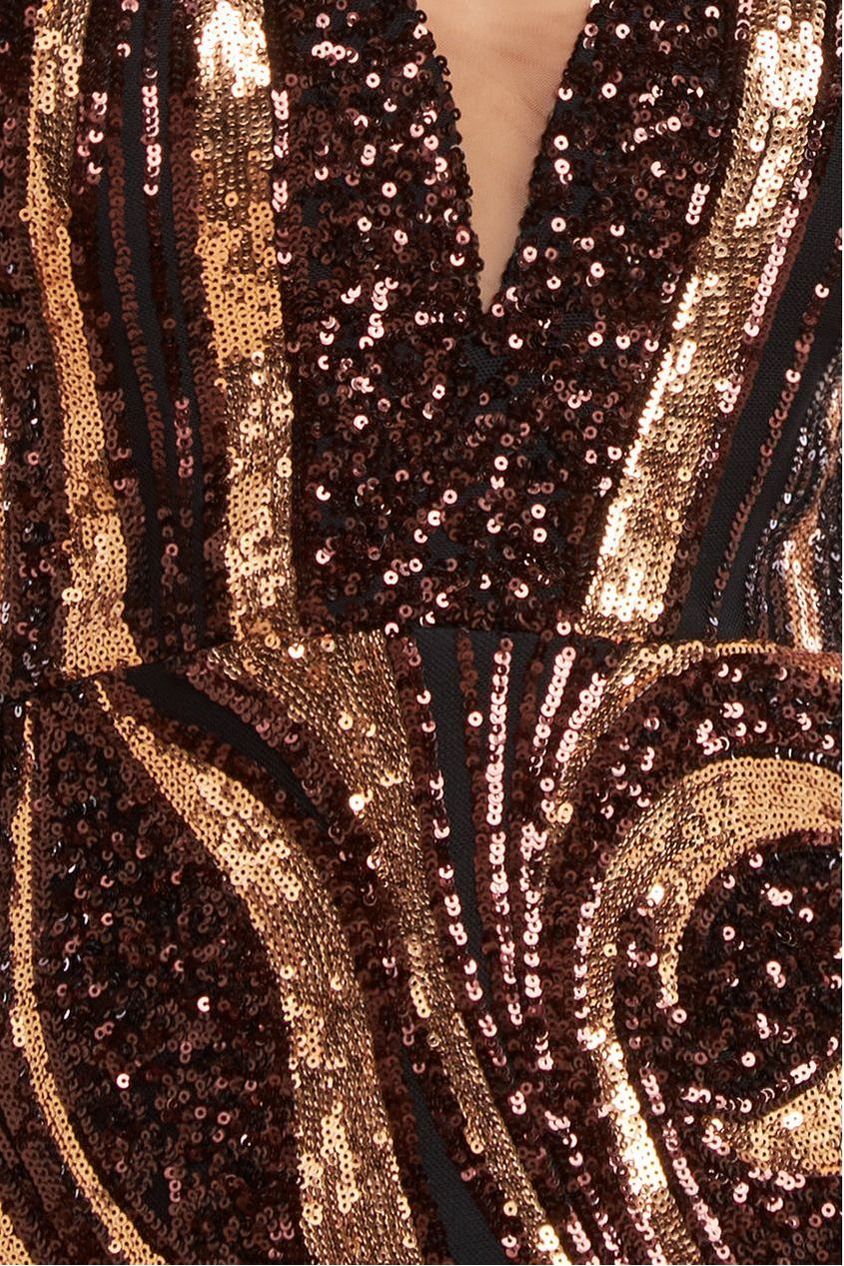 Goddiva Strapless Multi Sequin Maxi Dress - Bronze