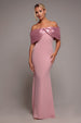 Goddiva Twist Knot Satin & Scuba Bardot Maxi Dress - Blush Pink