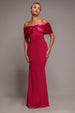 Goddiva Twist Knot Satin & Scuba Bardot Maxi Dress - Magenta