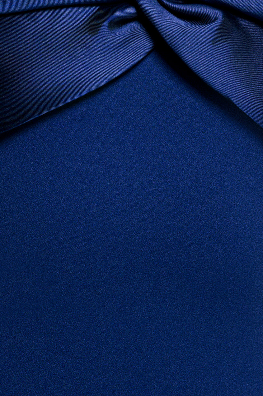 Goddiva Twist Knot Satin & Scuba Bardot Maxi Dress - Royal Blue