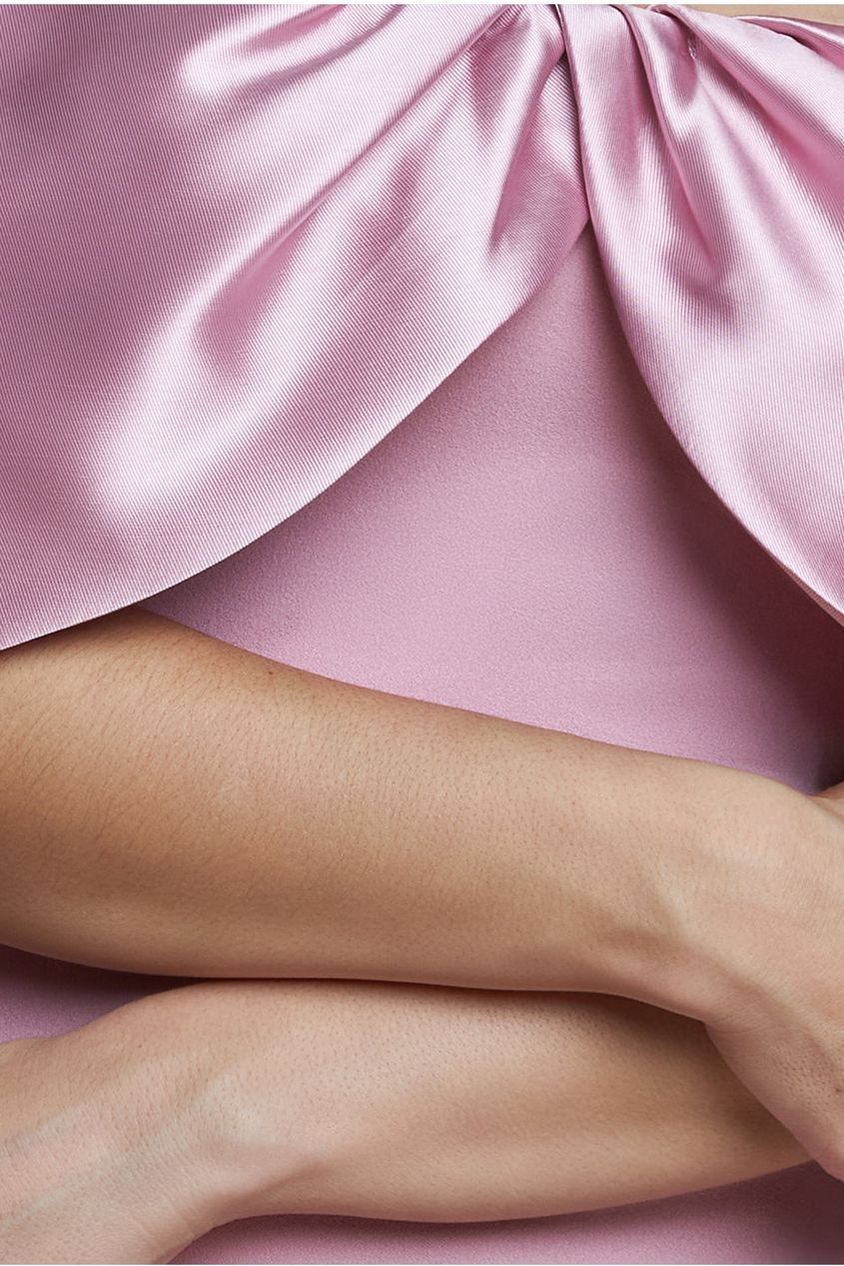 Goddiva Twist Knot Satin & Scuba Bardot Maxi Dress - Blush Pink