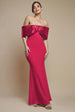 Goddiva Twist Knot Satin & Scuba Bardot Maxi Dress - Magenta