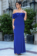 Goddiva Twist Knot Satin & Scuba Bardot Maxi Dress - Royal Blue