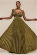 Goddiva Sleeveless Pleated A Line Lurex Maxi Dress - Gold