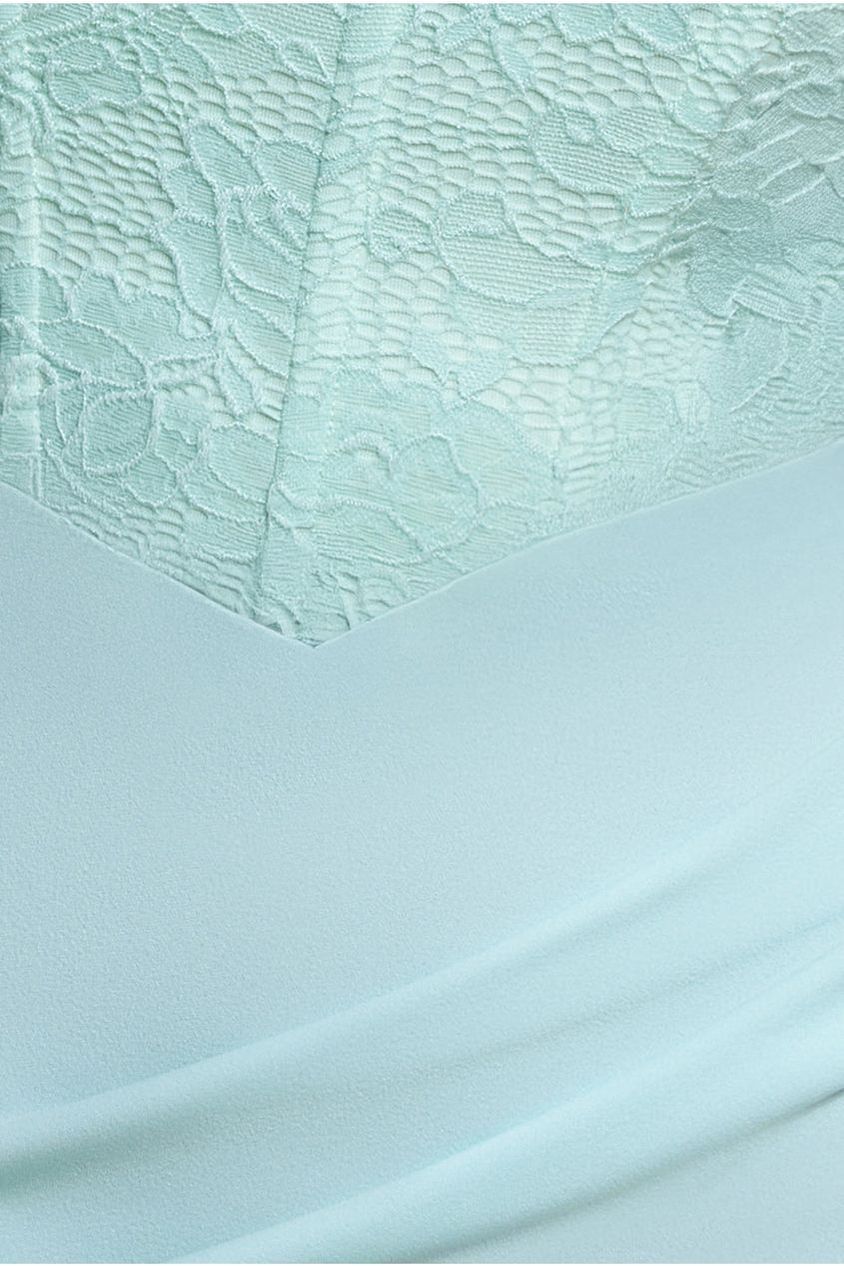Goddiva One Shoulder Organza  Fan Detail Lace Bodice Maxi Dress - Mint Green