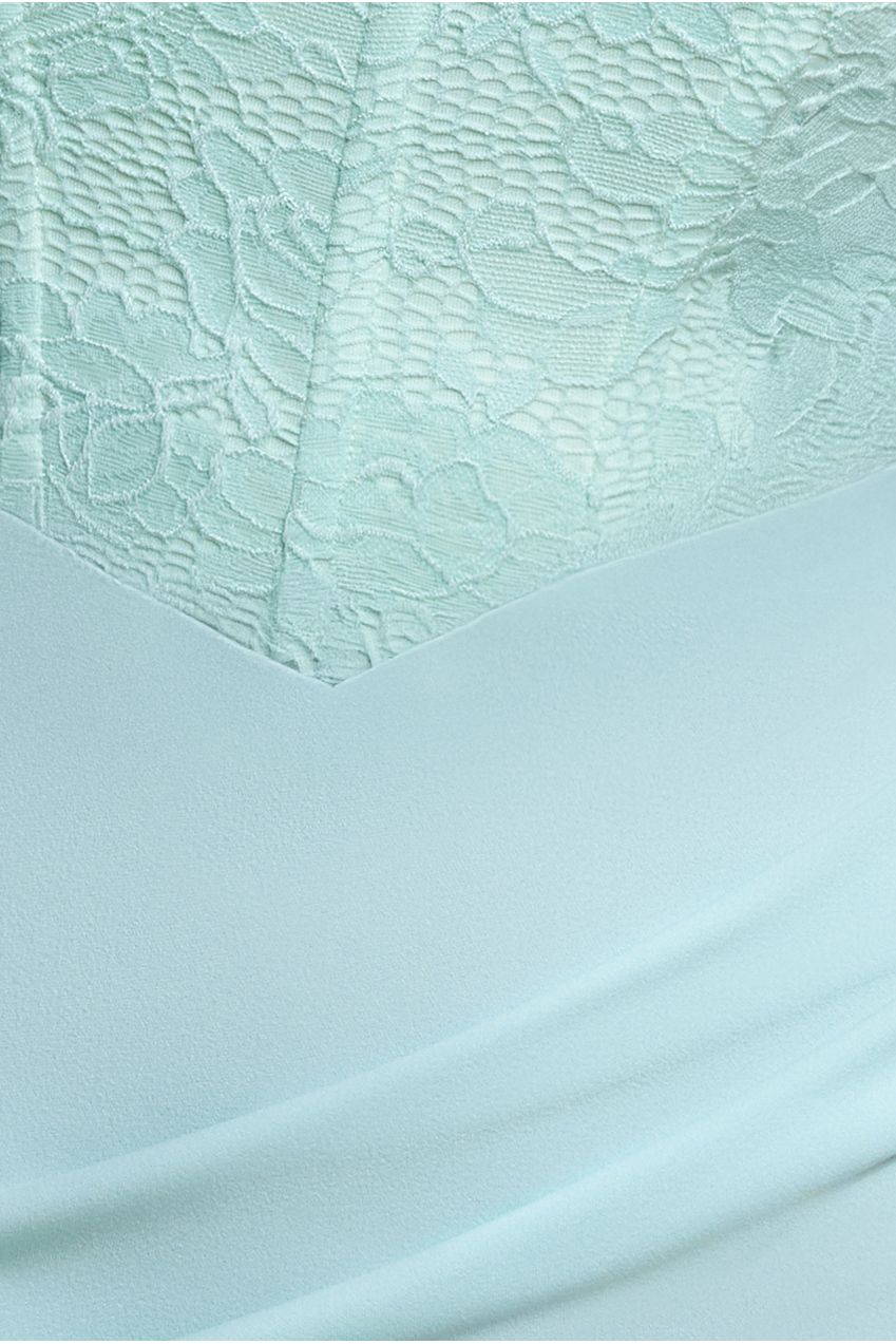 Goddiva One Shoulder Organza  Fan Detail Lace Bodice Maxi Dress - Mint Green