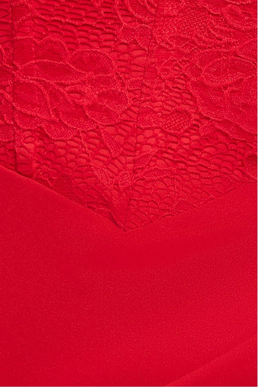 Goddiva One Shoulder Organza  Fan Detail Lace Bodice Maxi Dress - Red