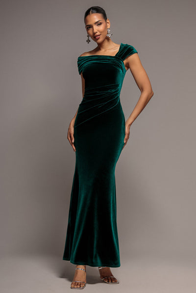 EmeraldGreen - Goddiva One Shoulder Velvet Maxi Dress - Emerald Green