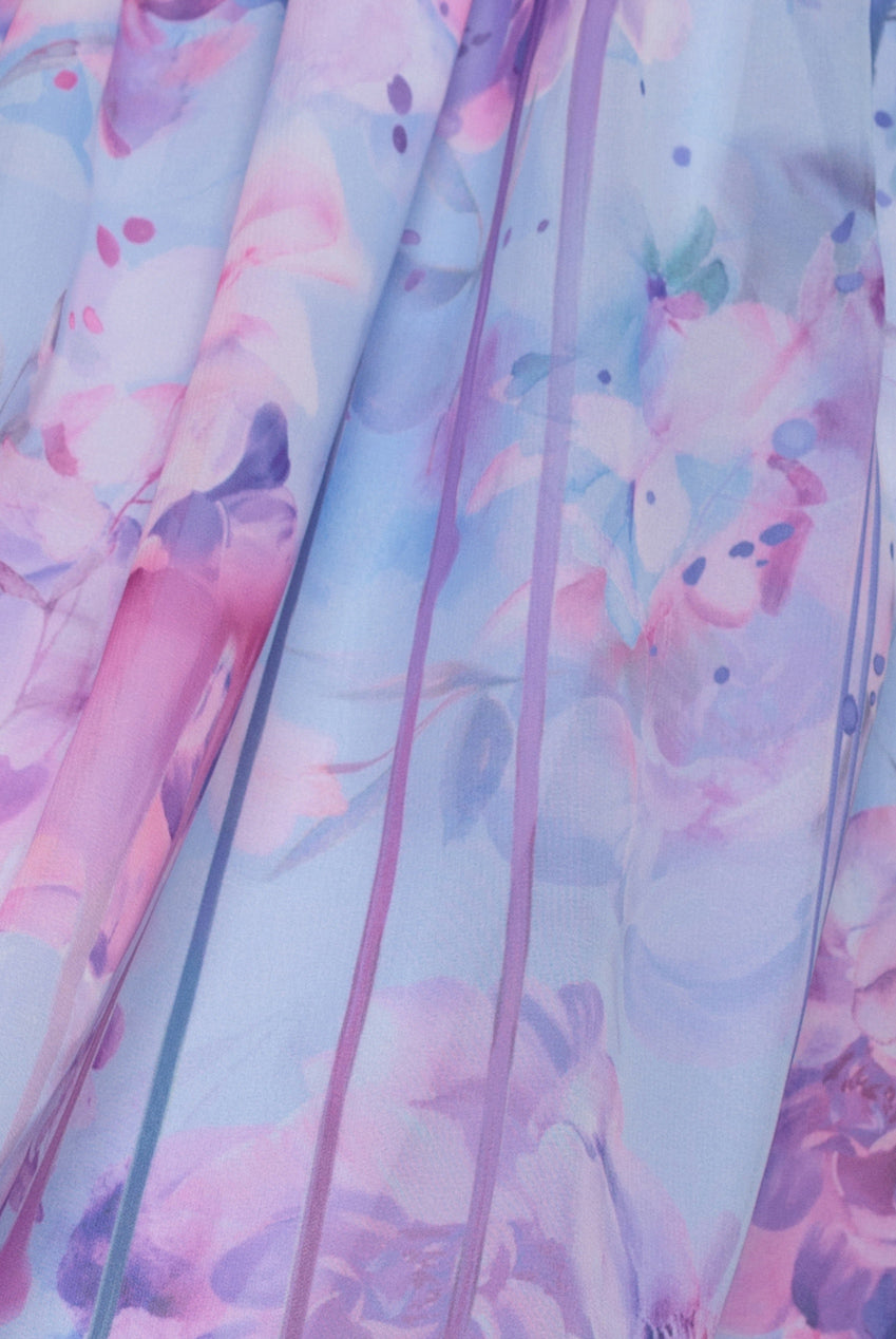 Goddiva Printed Silky Chiffon Flutter Sleeve Maxi Dress - Blue