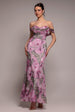 Goddiva Cowl Neck Floral Print Jacquard Chiffon Maxi Dress - Blush Pink