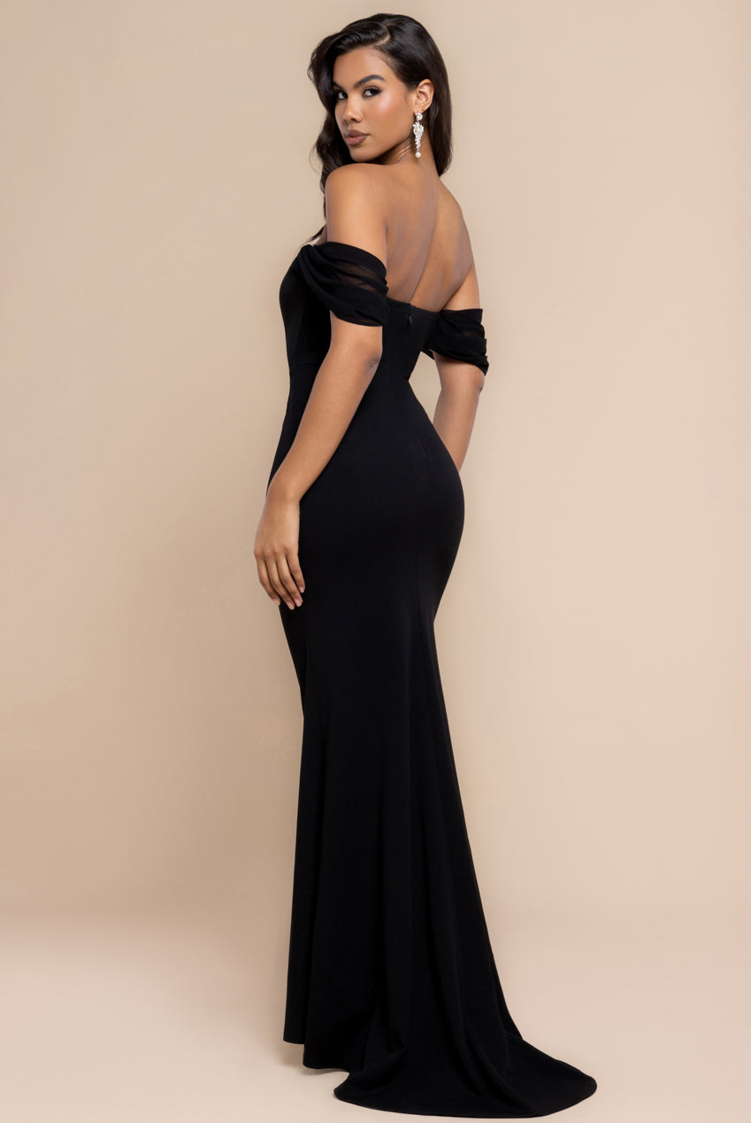 Goddiva Off The Shoulder Draped Sleeve Maxi Dress With Diamante Neckline - Black