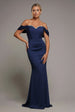 Goddiva Off The Shoulder Draped Sleeve Maxi Dress With Diamante Neckline - Navy Blue