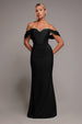 Goddiva Off The Shoulder Draped Sleeve Maxi Dress With Diamante Neckline - Black