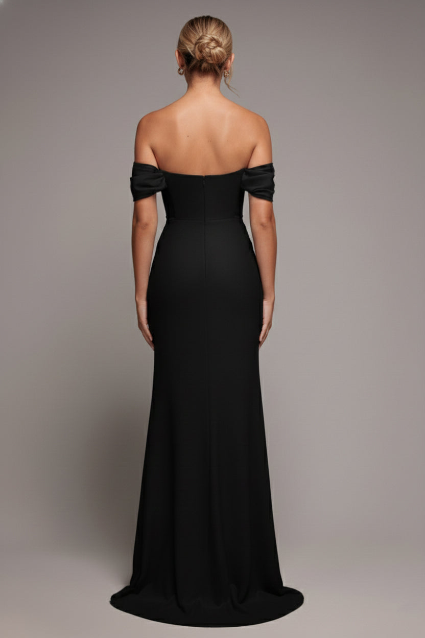 Goddiva Off The Shoulder Draped Sleeve Maxi Dress With Diamante Neckline - Black