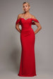 Goddiva Off The Shoulder Draped Sleeve Maxi Dress With Diamante Neckline - Red