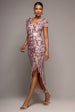 Goddiva Embroidered Sequin Tassel Front Split Midaxi Dress - Blush Pink