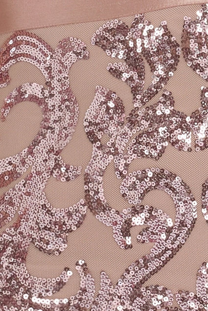 Goddiva Embroidered Sequin Tassel Front Split Midaxi Dress - Blush Pink