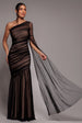 Goddiva Gathered One Sleeve Angel Wing Mermaid Maxi Dress - Black