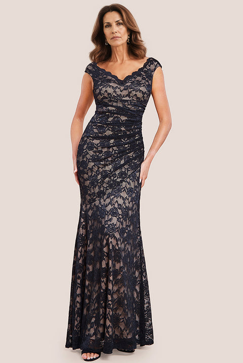 Goddiva Off The Shoulder Scalloped Neck Maxi Dress - Black