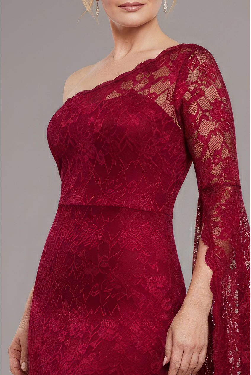 Goddiva One Shoulder Scalloped Neck Maxi Dress - Wine