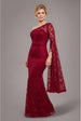 Goddiva One Shoulder Scalloped Neck Maxi Dress - Wine