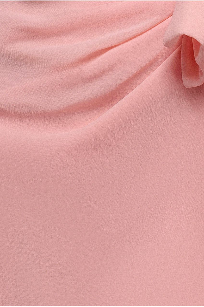Goddiva One Shoulder Cowl With Bow Detail Maxi Dress - Blush Pink