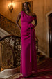 Goddiva One Shoulder Cowl With Bow Detail Maxi Dress - Magenta