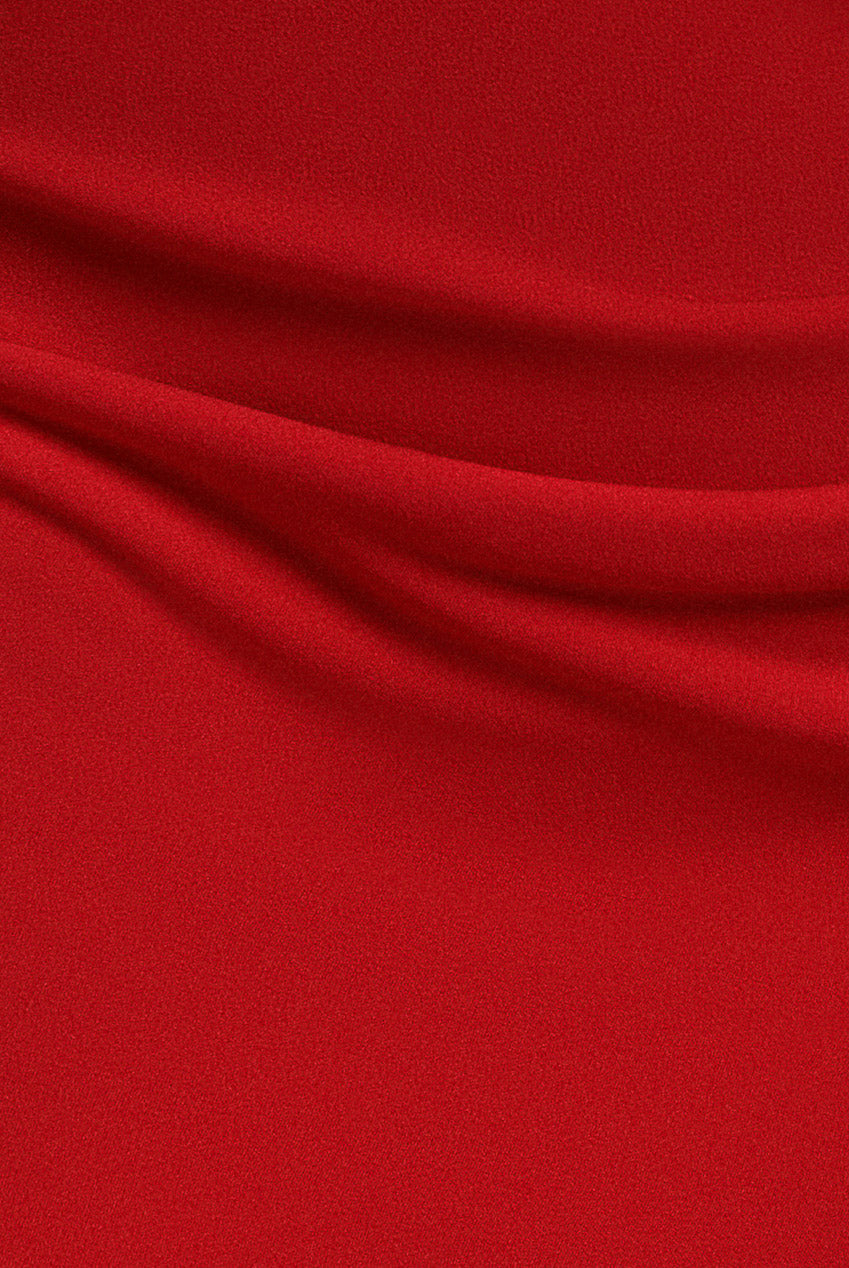 Goddiva One Shoulder Organza  Fan Detail Lace Bodice Midi Dress - Red