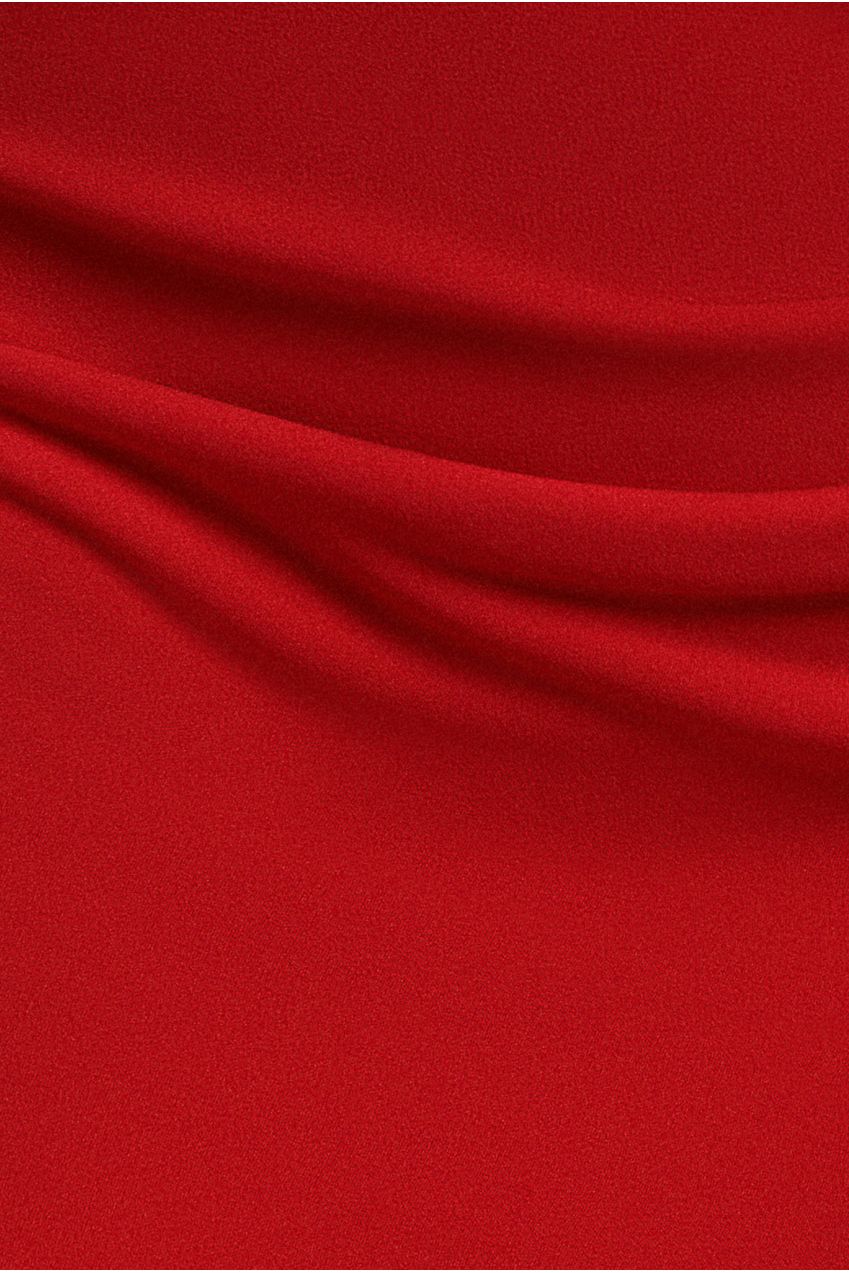 Goddiva One Shoulder Organza  Fan Detail Lace Bodice Midi Dress - Red