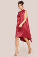 Goddiva Cowl Neck Back Wing Satin High Low Midi Dress - Berry