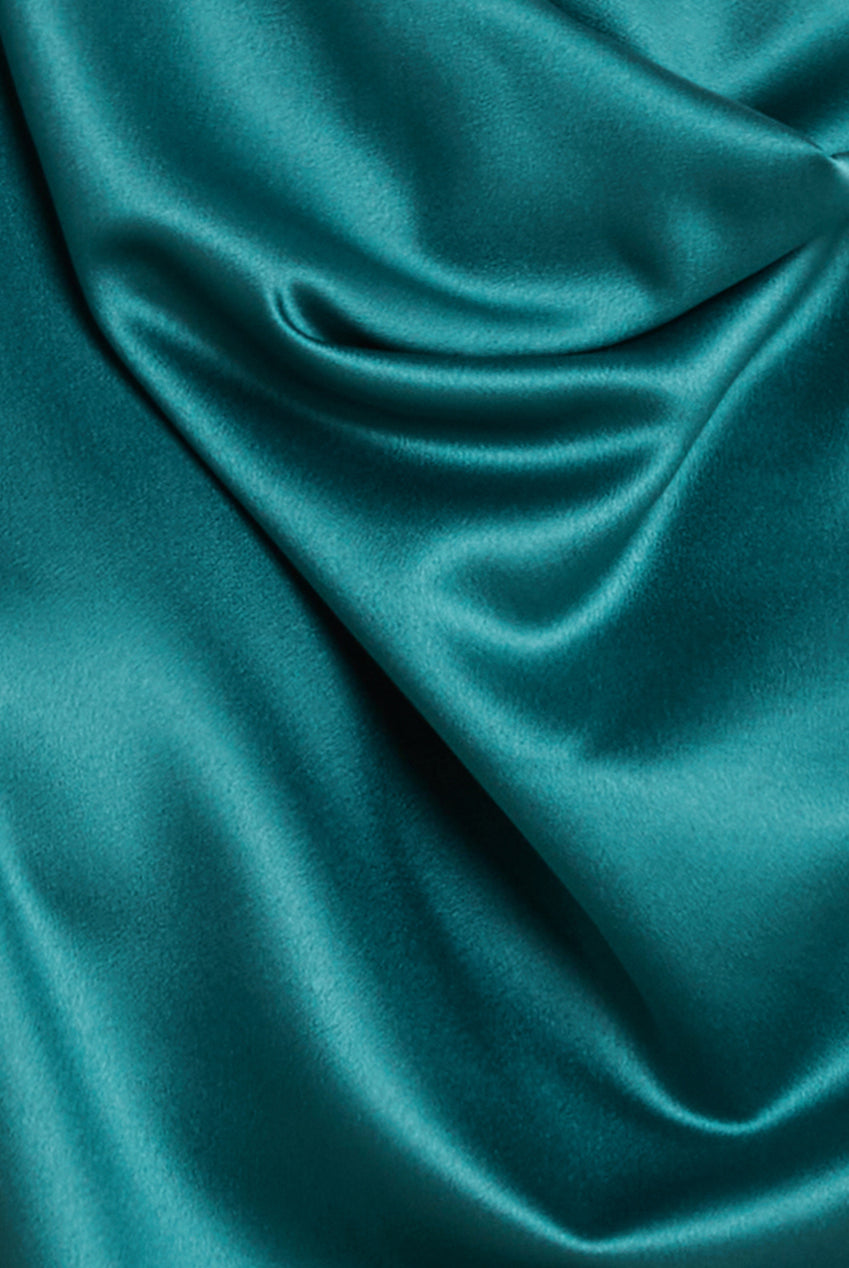 Goddiva Cowl Neck Back Wing Satin High Low Midi Dress - Emerald Green