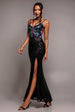 Goddiva Sequin Butterfly Front Split Maxi Dress - Black