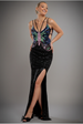 Goddiva Sequin Butterfly Front Split Maxi Dress - Black