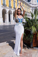 Goddiva Sequin Butterfly Front Split Maxi Dress - White