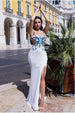 Goddiva Sequin Butterfly Front Split Maxi Dress - White
