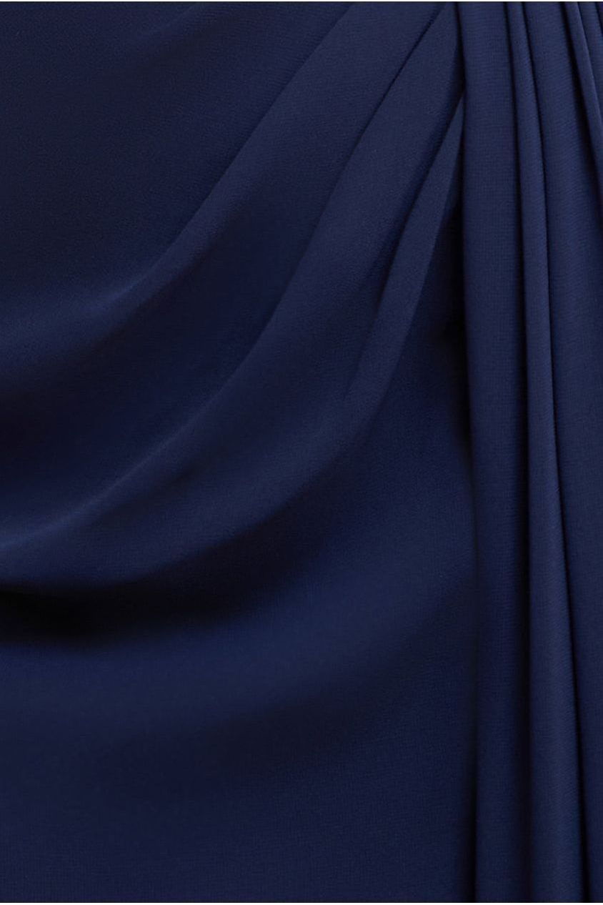Goddiva Halterneck Thigh Split Chiffon Maxi Dress - Navy Blue