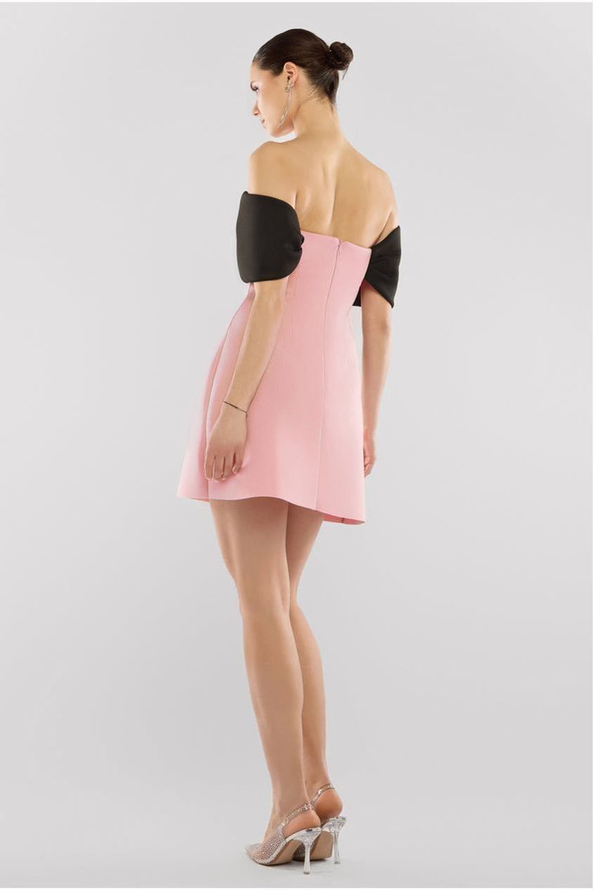 Goddiva Front Bow Off The Shoulder Mini Dress - Blush Black