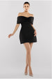 Goddiva Front Bow Off The Shoulder Mini Dress - Black