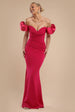 Goddiva Puffy Satin  Sleeve Scuba Maxi Dress - Magenta