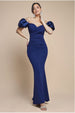 Goddiva Puffy Satin  Sleeve Scuba Maxi Dress - Navy Blue