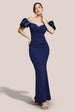 Goddiva Puffy Satin  Sleeve Scuba Maxi Dress - Navy Blue