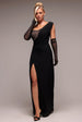 Goddiva One Shoulder Diamante Chiffon Evening Maxi Dress - Black